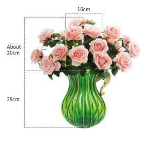 SOGA Green Colored Glass Flower Vase with 4 Bunch 9 Heads Artificial Fake Silk Rose Home Decor Set, Home & Living, Home Decor, Vases, , ,  - NZ DEPOT 2