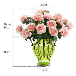 SOGA Green Colored Glass Flower Vase with 4 Bunch 9 Heads Artificial Fake Silk Rose Home Decor Set, Home & Living, Home Decor, Vases, , ,  - NZ DEPOT 2