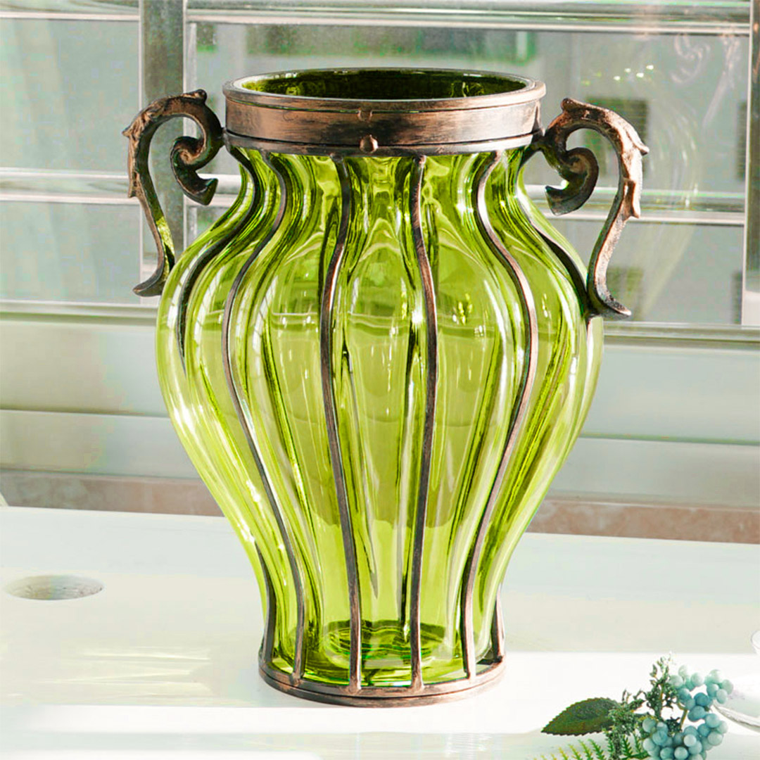 Soga Green Colored Glass Flower Vase With 4 Bunch 9 Heads Artificial Fake Silk Rose Home Decor Set, Home &Amp; Living, Home Decor, Vases, , ,  - Nz Depot 4