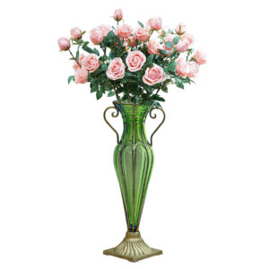 SOGA Green Colored Glass Flower Vase with 8 Bunch 5 Heads Artificial Fake Silk Rose Home Decor Set, Home & Living, Home Decor, Vases, , ,  - NZ DEPOT 1