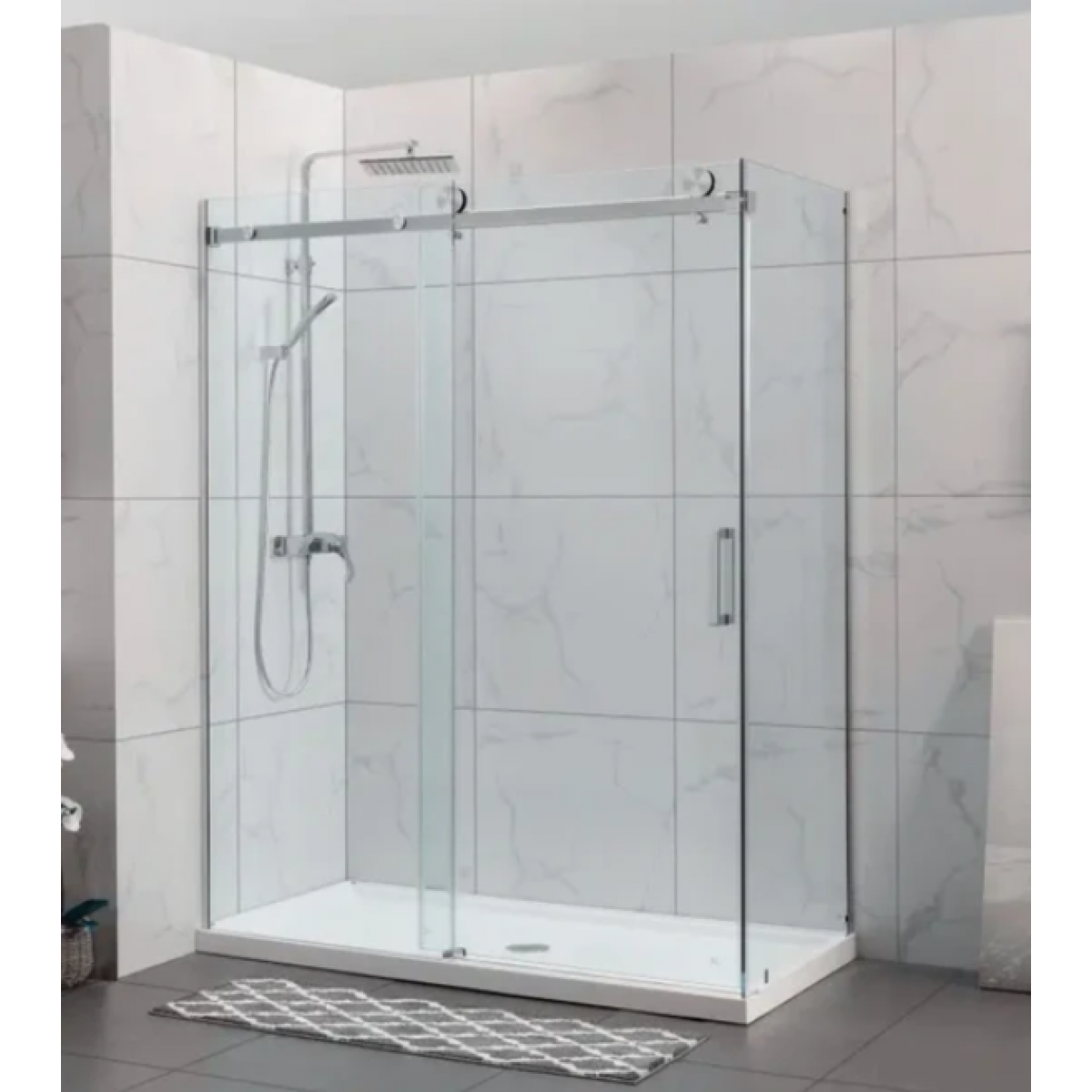 Shower Glass - Rock Series 2 Sides Frameless Glass Rcm1470X870 Brushed Nickel Frame, Frameless Shower - Nz Depot