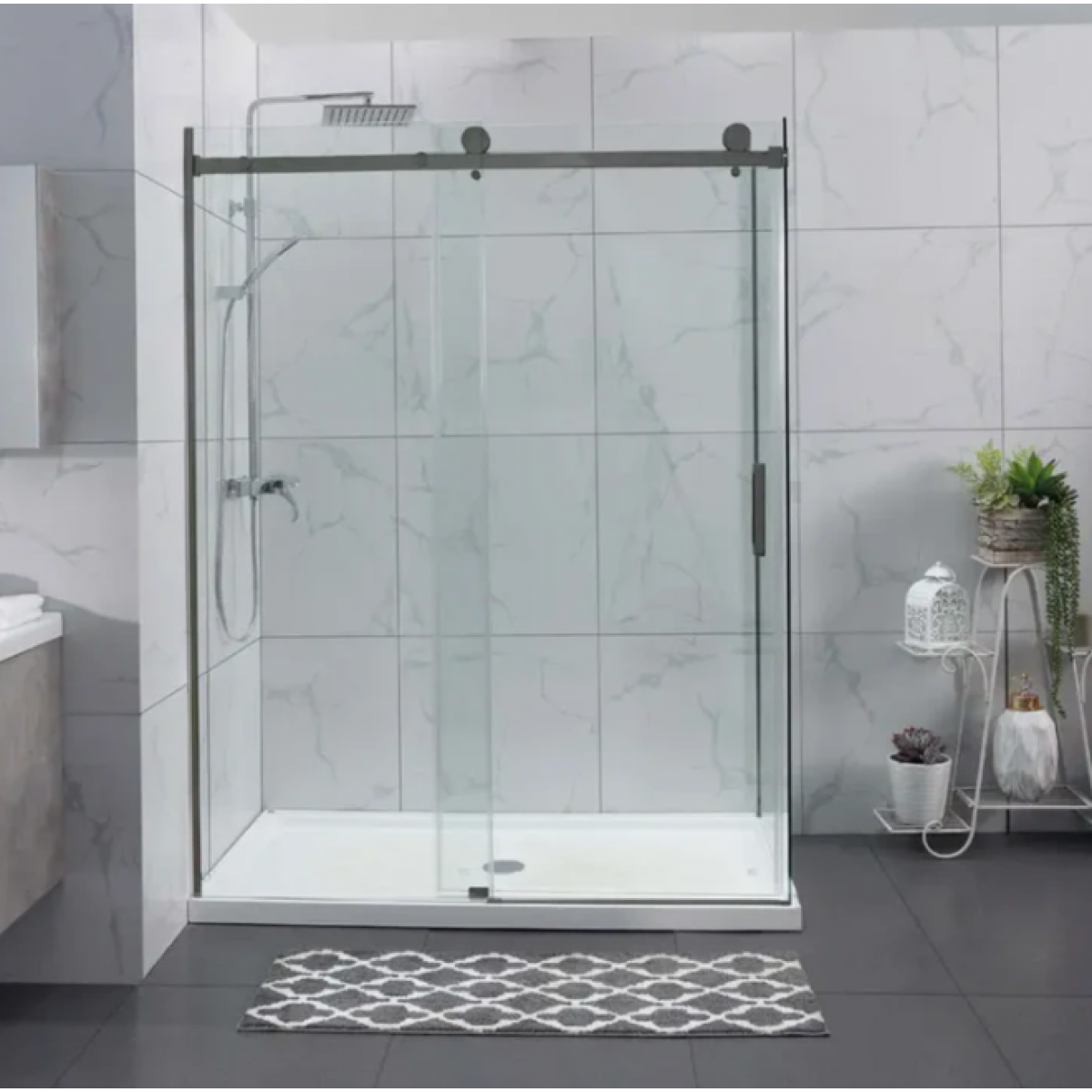 Shower Glass Rock Series 2 Sides Frameless Glass Rcm1170X970 Gunmetal Grey Frame Rcm1170X970 G Frameless Shower Nz Depot 1 - Nz Depot