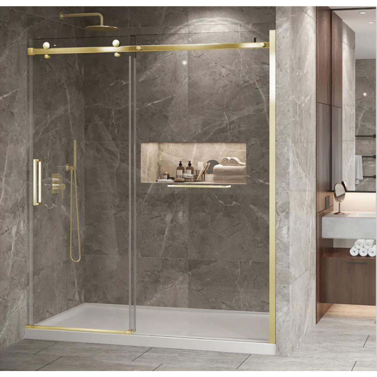 Shower Glass Rock Series 2 Sides Frameless Glass Rcm1470X870 Golden Frame Rcm1470X870 Au Frameless Shower Nz Depot 1 - Nz Depot