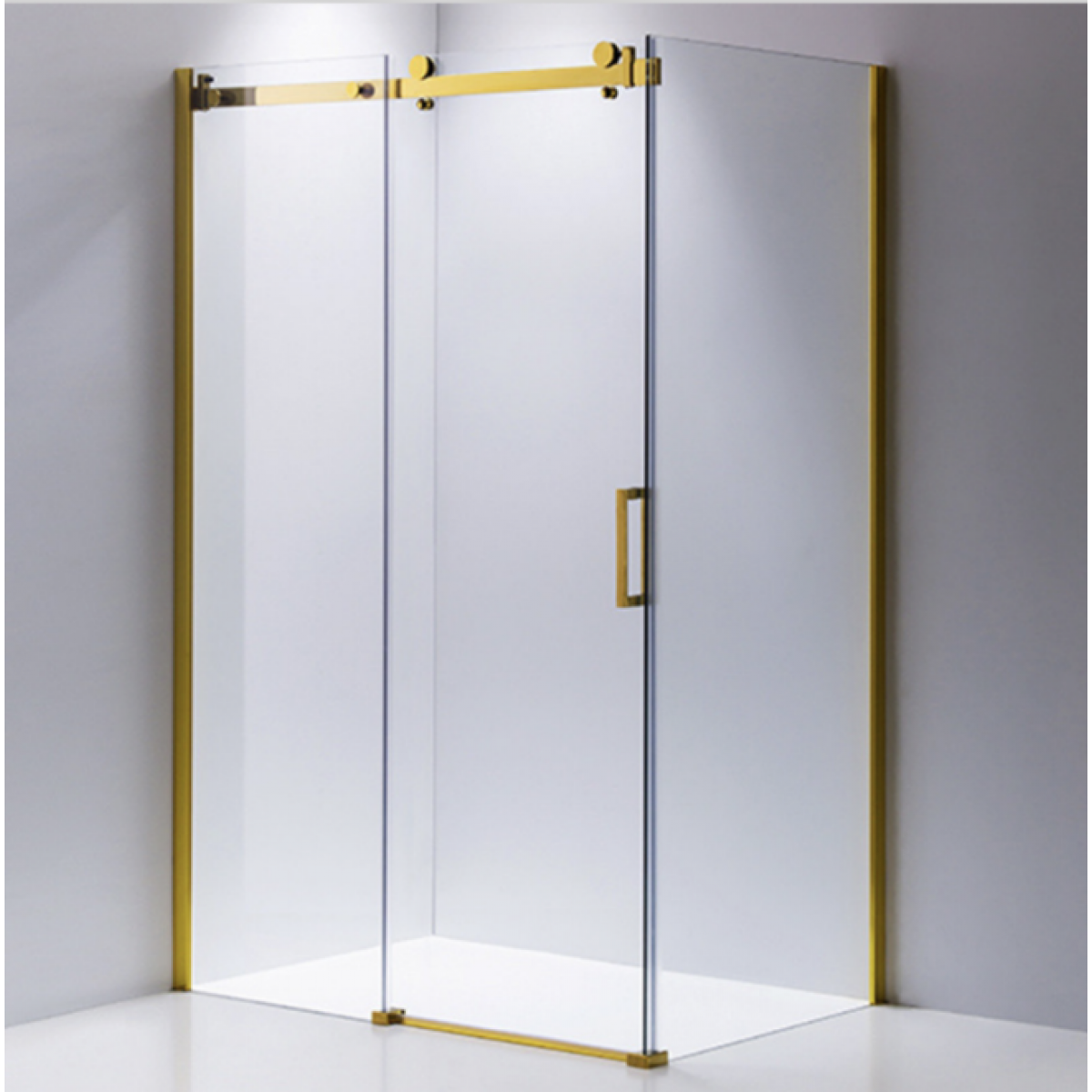 Shower Glass - Rock Series 2 Sides Frameless Glass Rcm1170X870 Golden Frame, Frameless Shower - Nz Depot