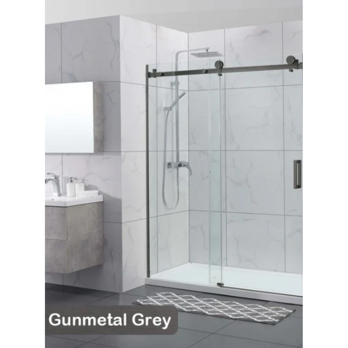 Shower Glass - Rock Series Sliding Door Rcm1200 Gunmetal Grey Frame, Frameless Shower - Nz Depot