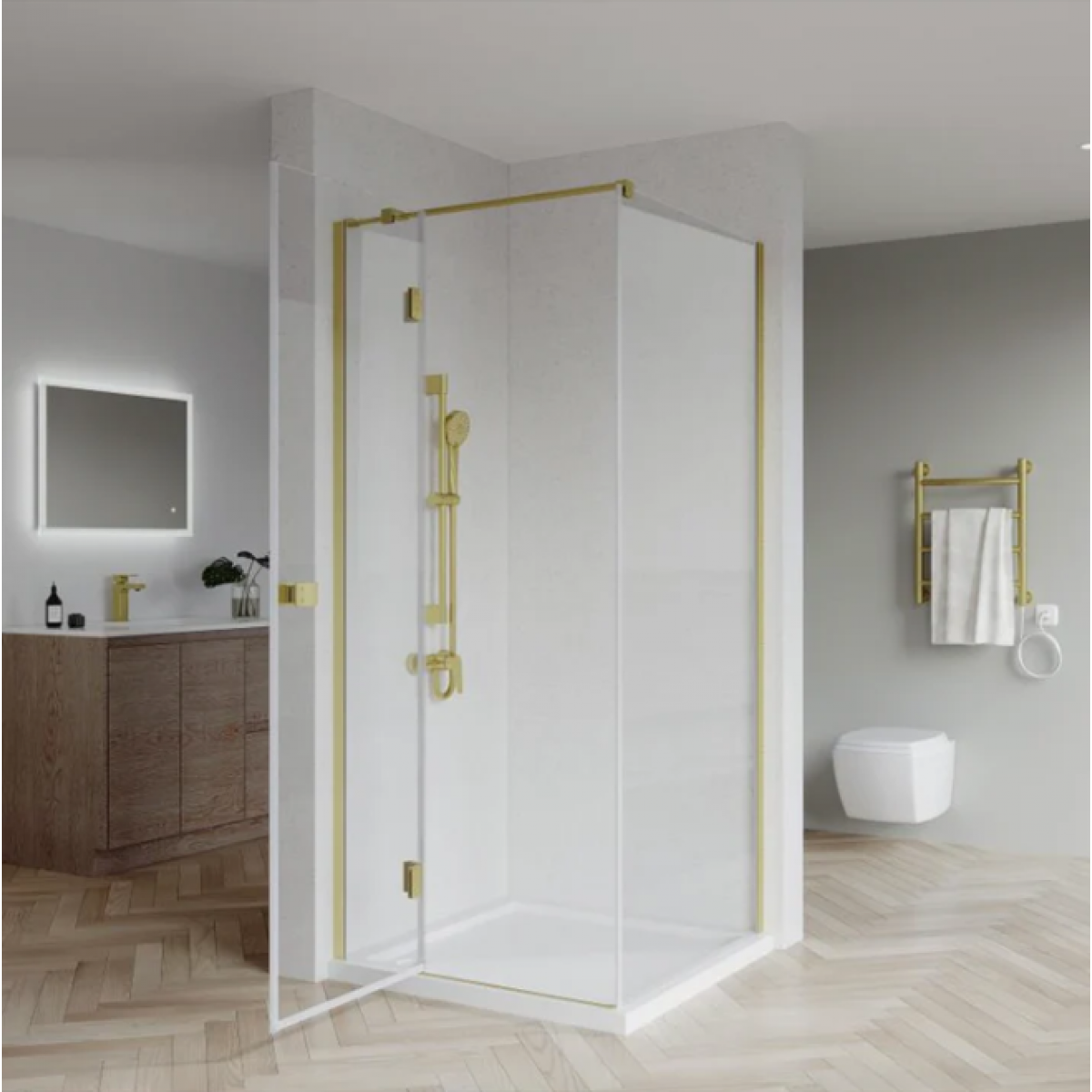 Shower Glass Stream Series 2 Sides Swing Door 1000X1000Mm Golden Frame Sho1000X1000 Au Frameless Shower Nz Depot 1 - Nz Depot