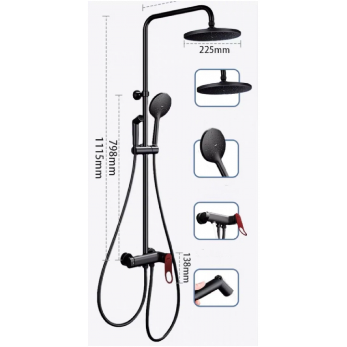 Shower Mixer - Arrow Bathroom 4 Function Shower Mixer System Rainfall Shower Combo Black, Shower Mixer - Nz Depot