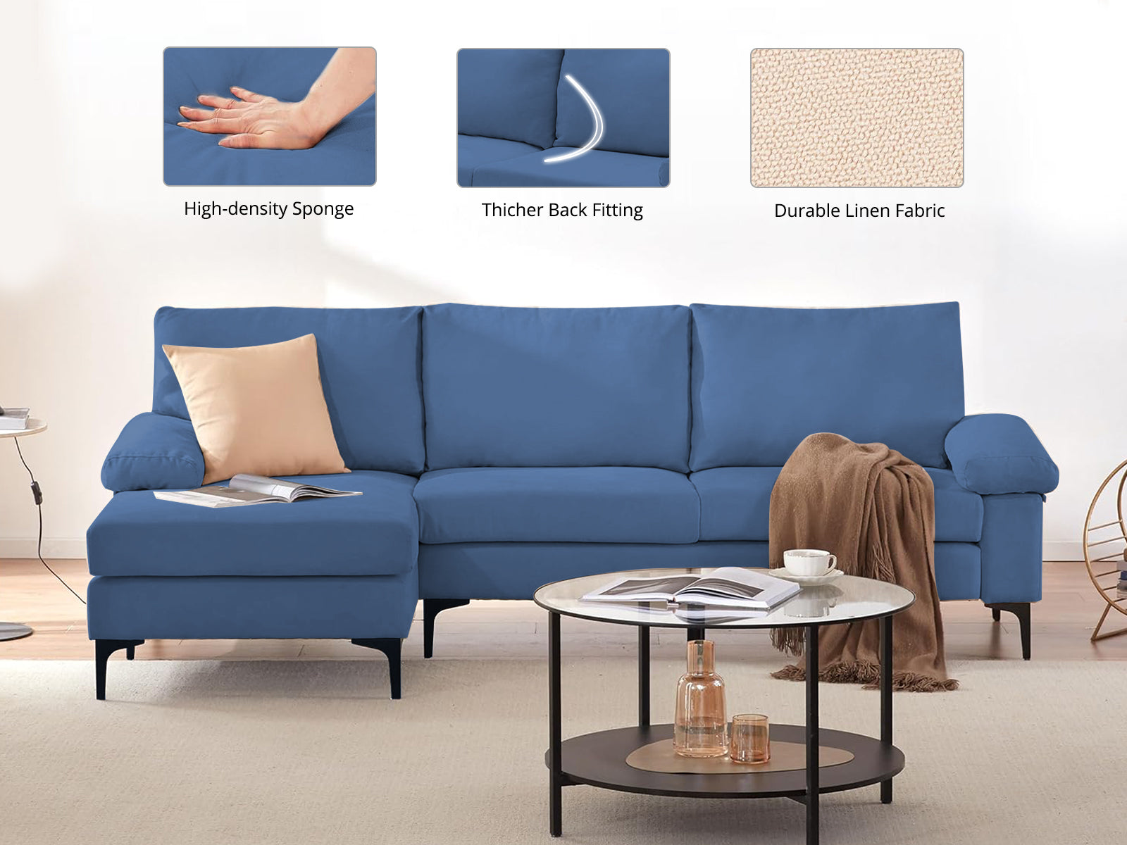 Ds Adriana Sectional Sofa Linen Blue Pr71821 Sofas Sectionals Sofa Beds Nz Depot 4 - Nz Depot