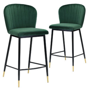 Bar Stool Velvet Covered Green X 2