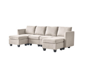 Ds Enzo Sectional Sofa Velvet Beige Pr71794 Sofas Sectionals Sofa Beds Nz Depot - Nz Depot