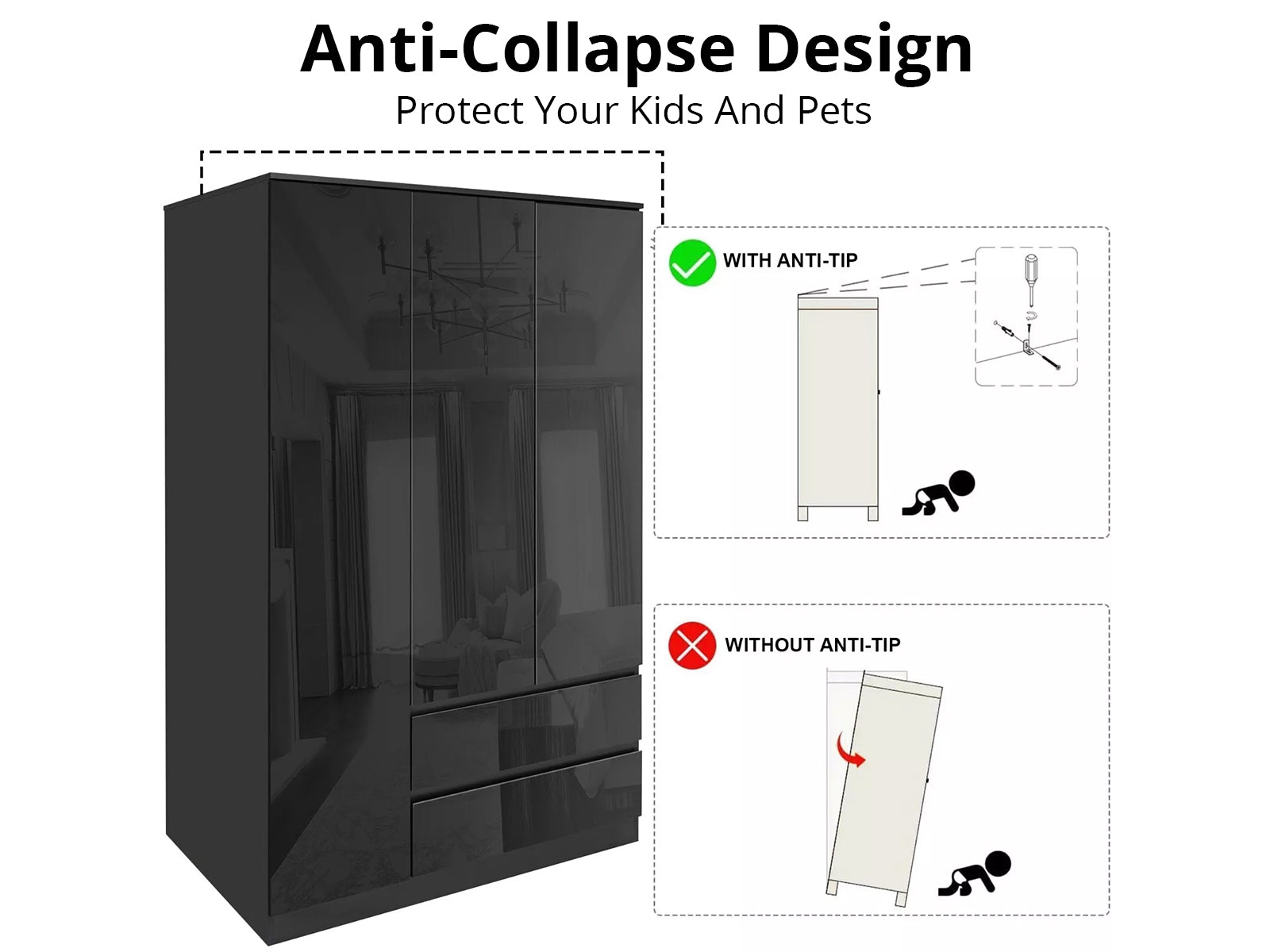 Ds Serena Wardrobe L120 Black Pr71882 Wardrobes Nz Depot 9 - Nz Depot