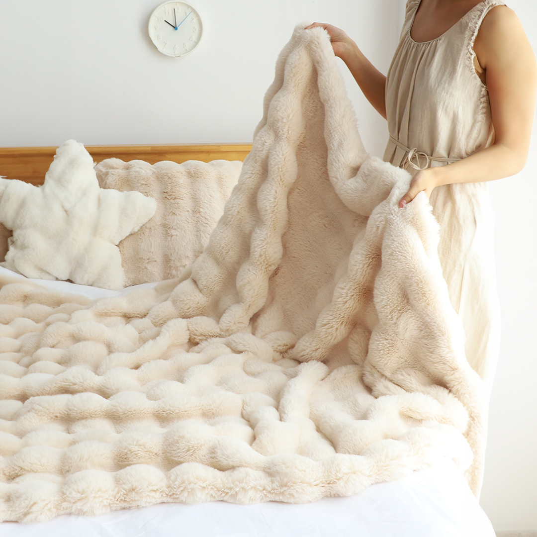 Soga 160X200Cm Throw Blanket Light Camel Color Double Layer Rabbit Fur Cozy Comfort With Stylish Decor, Home, Bed Linen, Throws And Blankets, Blankets, ,  - Nz Depot 2