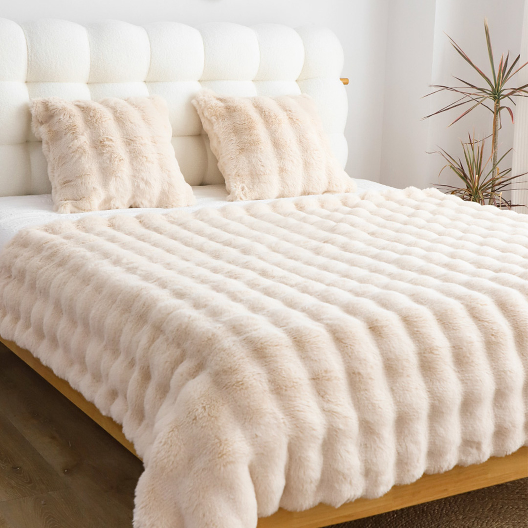 Soga 160X200Cm Throw Blanket Light Camel Color Double Layer Rabbit Fur Cozy Comfort With Stylish Decor, Home, Bed Linen, Throws And Blankets, Blankets, ,  - Nz Depot 4