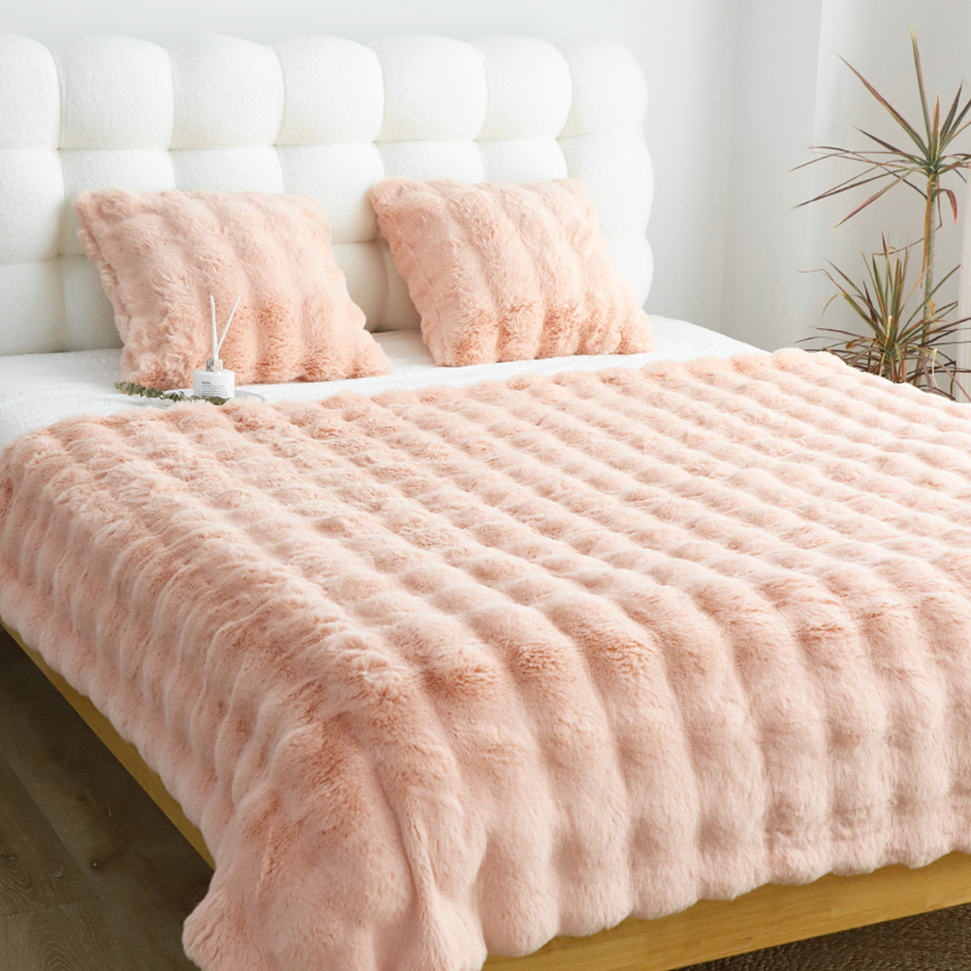 Soga 160X200Cm Throw Blanket Pink Double Layer Rabbit Fur Cozy Comfort With Stylish Decor, Home, Bed Linen, Throws And Blankets, Blankets, ,  - Nz Depot 4