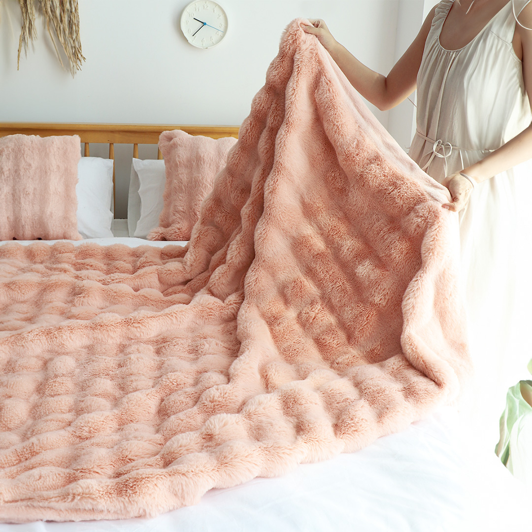 Soga 160X200Cm Throw Blanket Pink Double Layer Rabbit Fur Cozy Comfort With Stylish Decor, Home, Bed Linen, Throws And Blankets, Blankets, ,  - Nz Depot 8