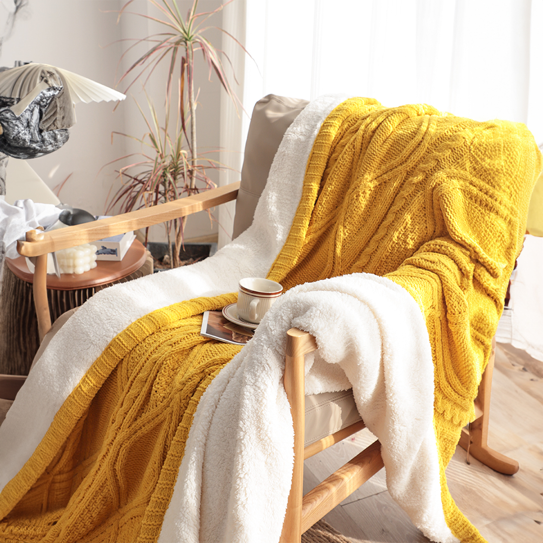 Soga 200X230Cm Throw Blanket Yellow And White Chenille Fleece Knitted Fabric On One Side Soft Suede, Home, Bed Linen, Throws And Blankets, Blankets, ,  - Nz Depot 7