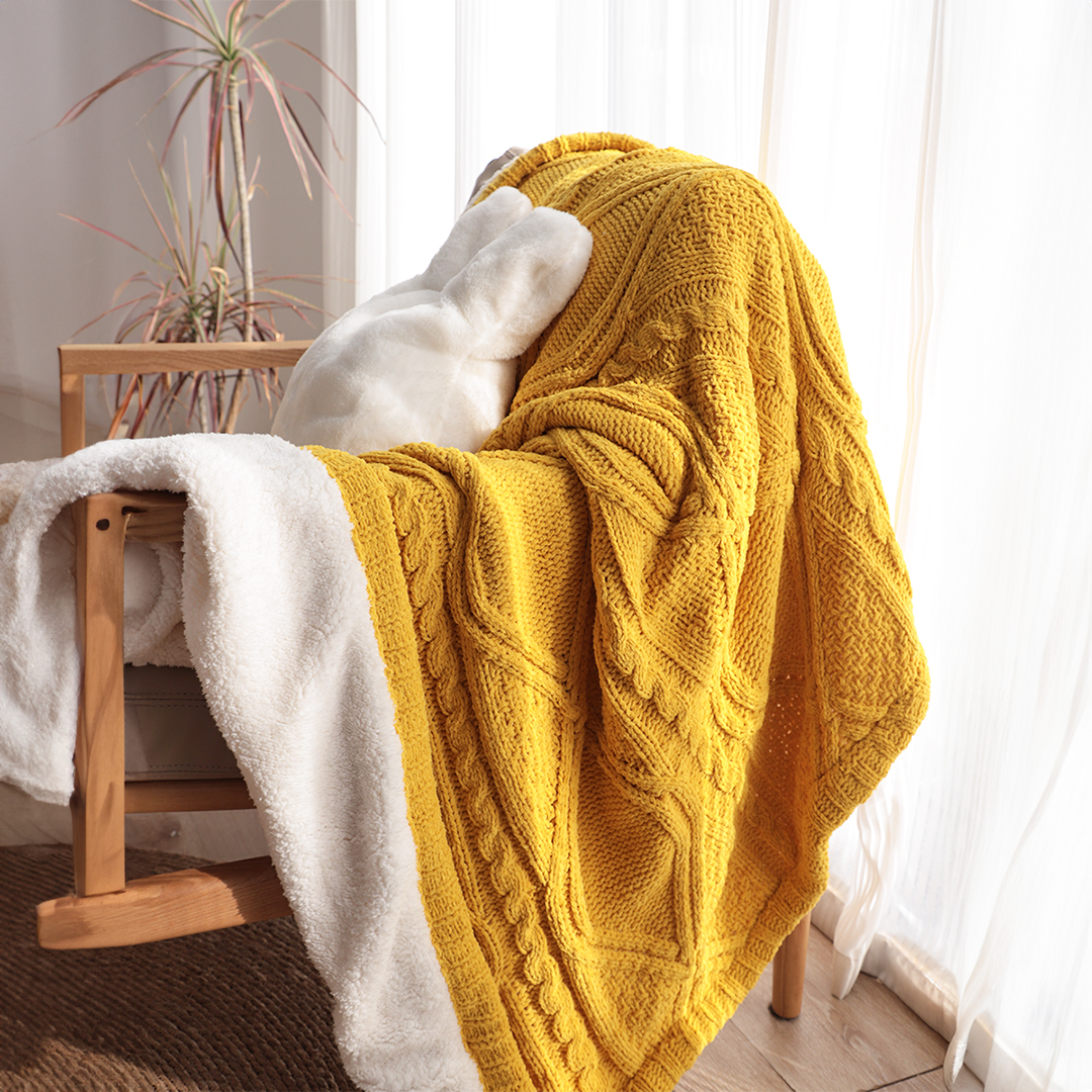 Soga 200X230Cm Throw Blanket Yellow And White Chenille Fleece Knitted Fabric On One Side Soft Suede, Home, Bed Linen, Throws And Blankets, Blankets, ,  - Nz Depot 8