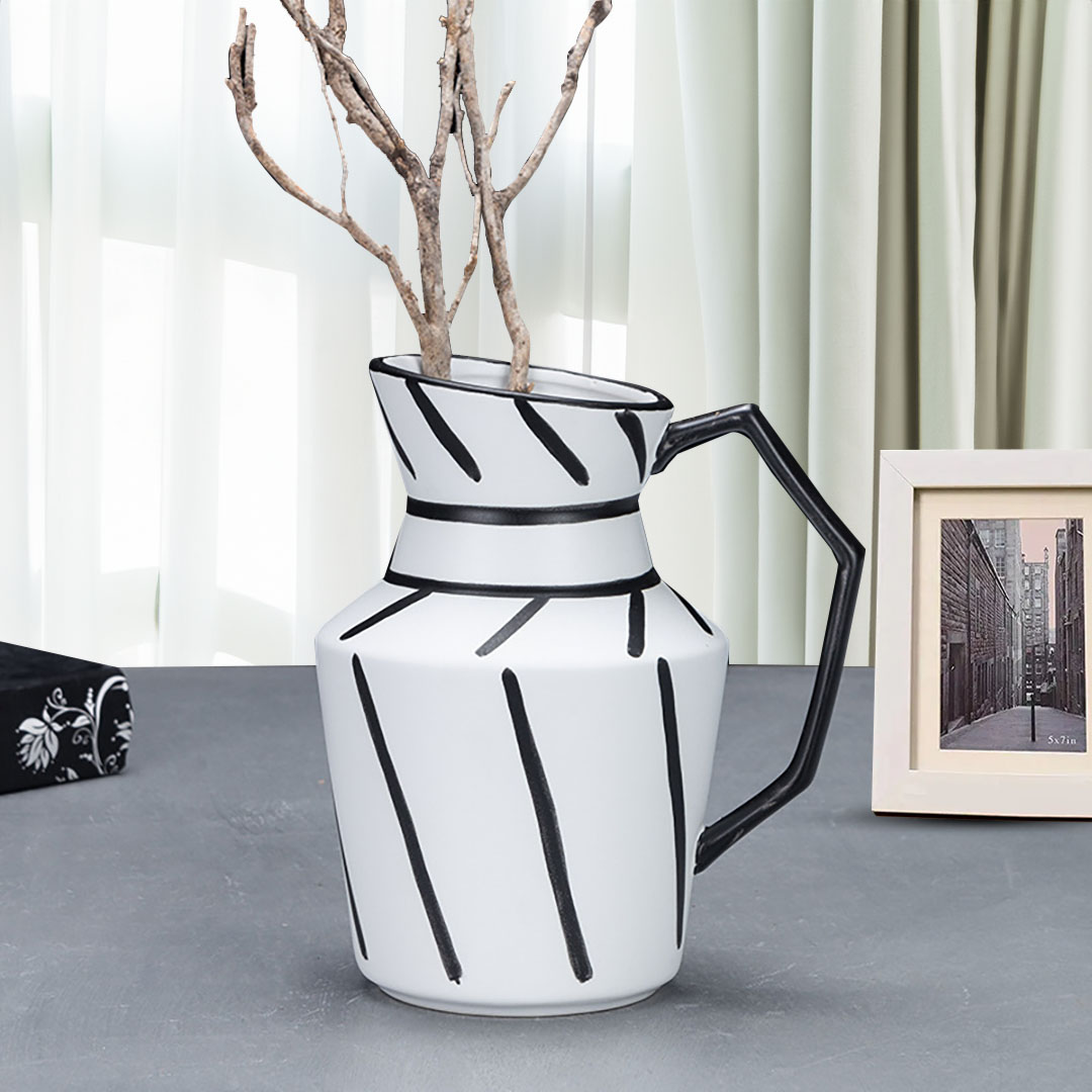 Soga 23.5X19.5Cm Ornament Modern Ceramic Decorative Pitcher Striped Vase With Handle With Geometric Design For Home D?Cor, Home &Amp; Living, Home Decor, Indoor Pots, Planters And Plant Stands, , ,  - Nz Depot 6