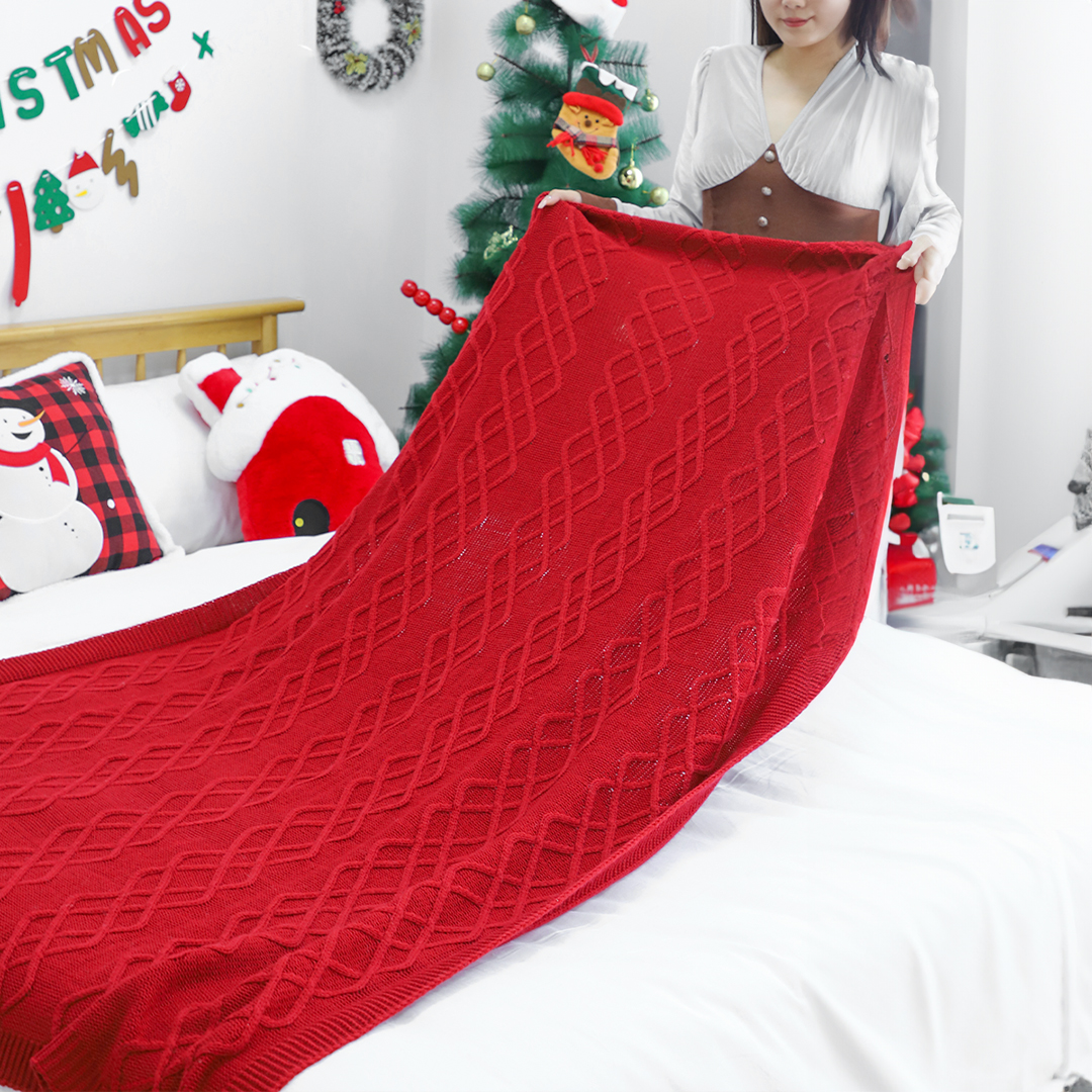 Soga 2X 130X180Cm Throw Blanket Red Christmas Chunky Yarn Woven Decorative Cozy Knit For Holiday Home Decor, Home, Bed Linen, Throws And Blankets, Blankets, ,  - Nz Depot 4