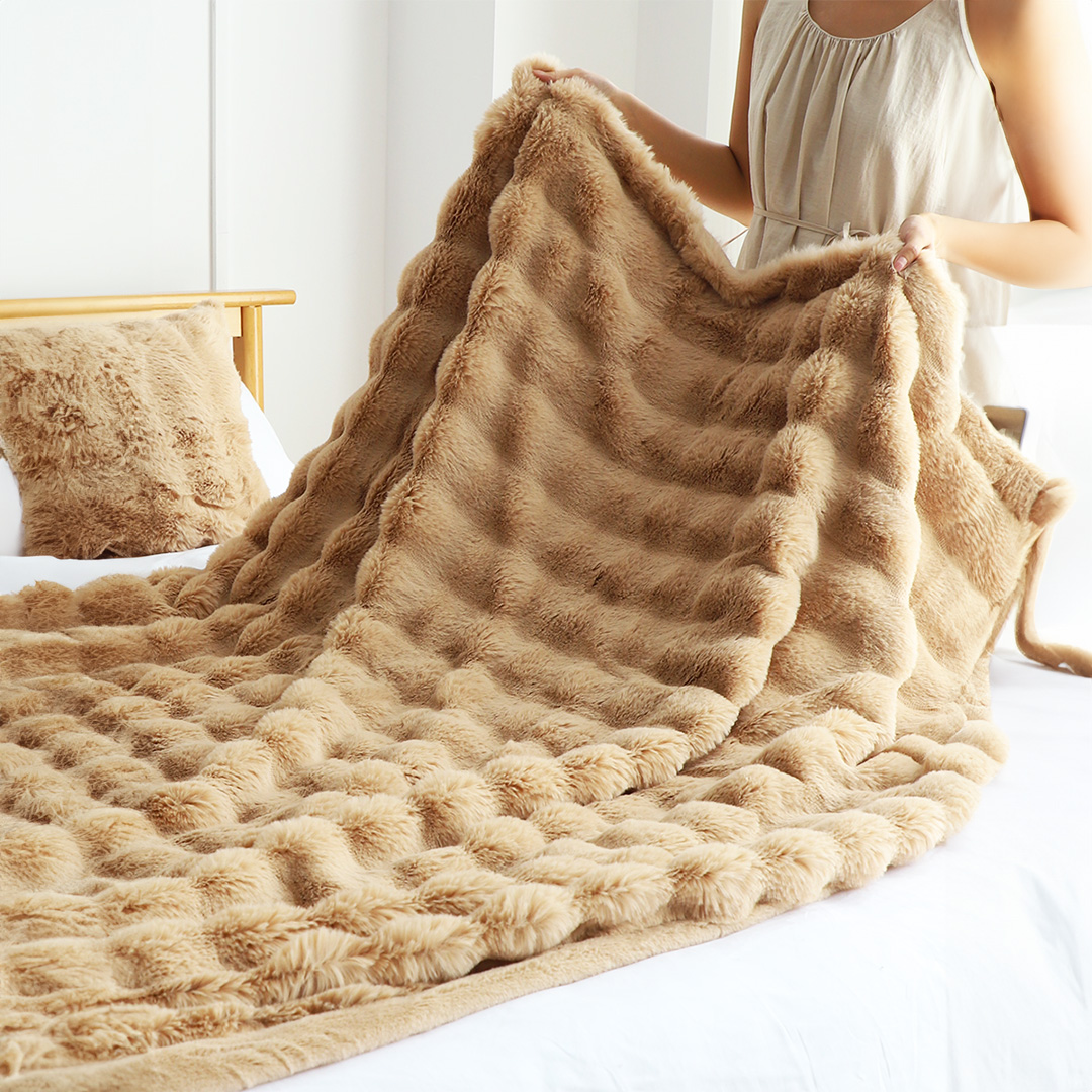 Soga 2X 160X200Cm Throw Blanket Coffee Double Layer Rabbit Fur Cozy Comfort With Stylish Decor, Home, Bed Linen, Throws And Blankets, Blankets, ,  - Nz Depot 6