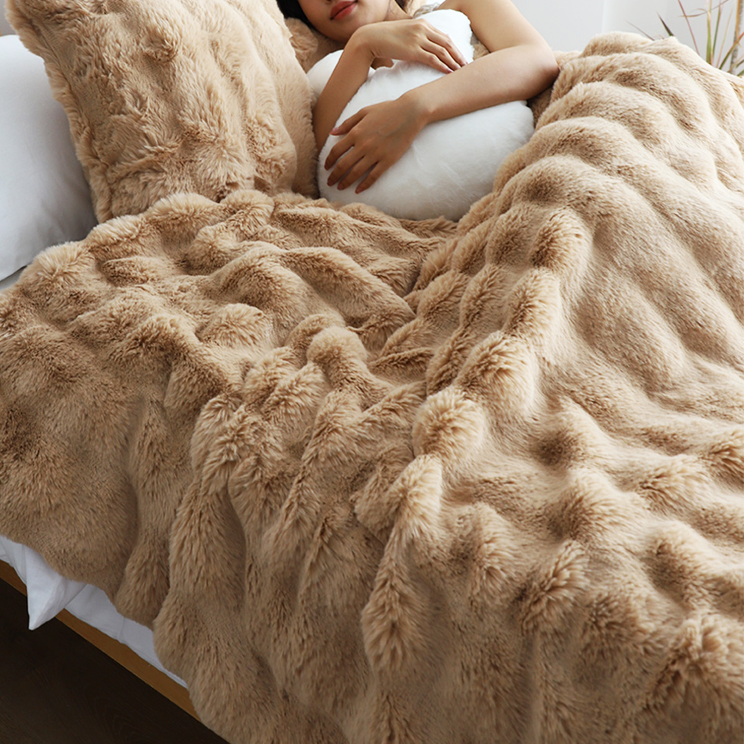 Soga 2X 160X200Cm Throw Blanket Coffee Double Layer Rabbit Fur Cozy Comfort With Stylish Decor, Home, Bed Linen, Throws And Blankets, Blankets, ,  - Nz Depot 7