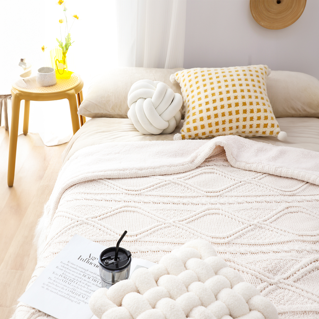 Soga 2X 200X230Cm Throw Blanket White Chenille Fleece Knitted Fabric On One Side Soft Suede, Home, Bed Linen, Throws And Blankets, Blankets, ,  - Nz Depot 8