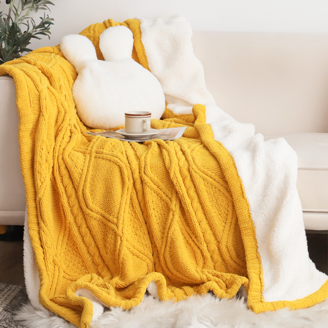 Soga 2X 200X230Cm Throw Blanket Yellow And White Chenille Fleece Knitted Fabric On One Side Soft Suede, Home, Bed Linen, Throws And Blankets, Blankets, ,  - Nz Depot 3