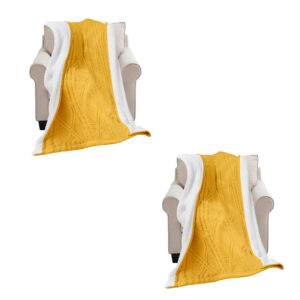 Soga 2X 200X230Cm Throw Blanket Yellow And White Chenille Fleece Knitted Fabric On One Side Soft Suede Blankets Blanketfur347X2 Nz Depot - Nz Depot