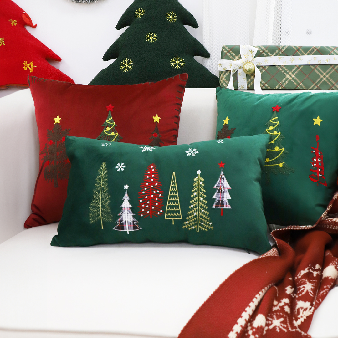 Soga 2X 30Cm Throw Pillow Green Christmas Forest Embroidered Lumbar For Festive Holiday Cushion Home Decor, Furniture, Living Room Furniture, Occasional Chairs, , ,  - Nz Depot 4