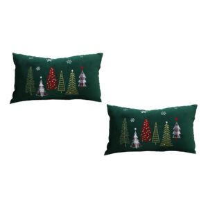 Soga 2X 30Cm Throw Pillow Green Christmas Forest Embroidered Lumbar For Festive Holiday Cushion Home Decor Frenchcushion270X2 Nz Depot - Nz Depot