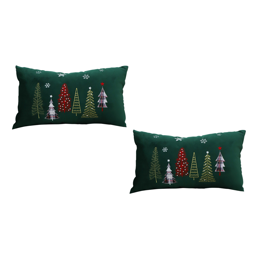 Soga 2X 30Cm Throw Pillow Green Christmas Forest Embroidered Lumbar For Festive Holiday Cushion Home Decor, Furniture, Living Room Furniture, Occasional Chairs, , ,  - Nz Depot 1