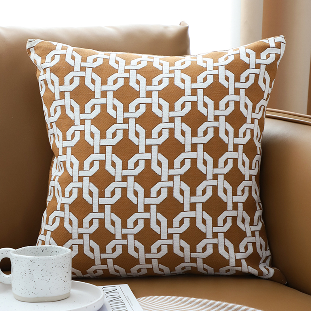 Soga 2X 45Cm Brown Checkered Chain Jacquard Square Pillow Decorative Cushion For Living Room, Furniture, Living Room Furniture, Occasional Chairs, , ,  - Nz Depot 2