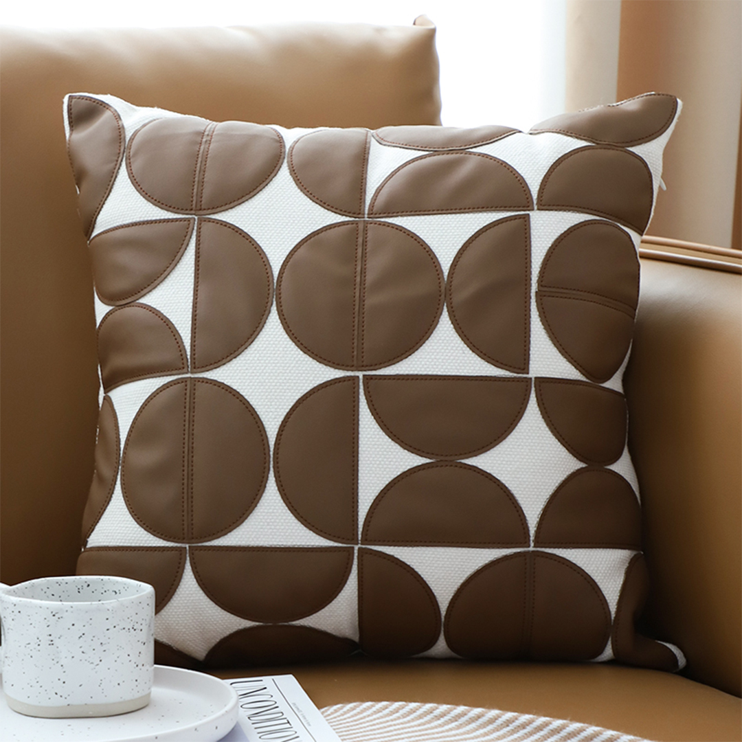 Soga 2X 45Cm Brown Leather Square Pillow Half Moon Patchwork Design Decorative Cushion For Living Room, Furniture, Living Room Furniture, Occasional Chairs, , ,  - Nz Depot 2