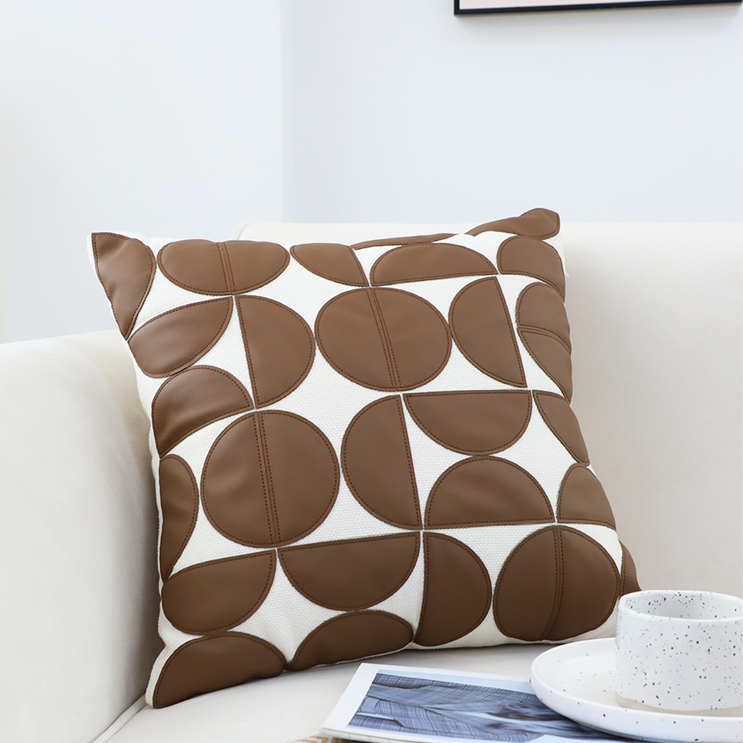 Soga 2X 45Cm Brown Leather Square Pillow Half Moon Patchwork Design Decorative Cushion For Living Room, Furniture, Living Room Furniture, Occasional Chairs, , ,  - Nz Depot 3