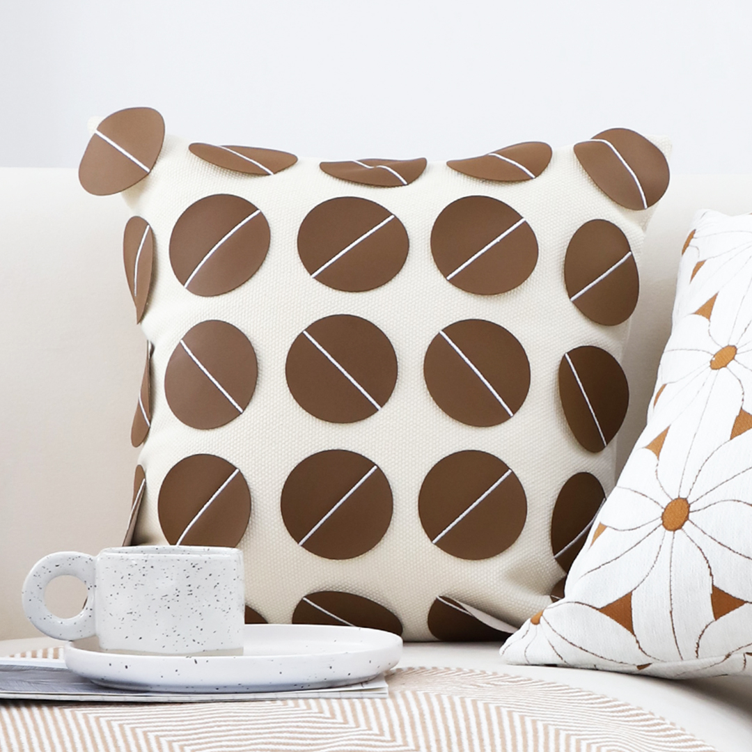 Soga 2X 45Cm Brown Leather Square Pillow With 3D Circle Pattern Decorative Cushion For Living Room, Furniture, Living Room Furniture, Occasional Chairs, , ,  - Nz Depot 3