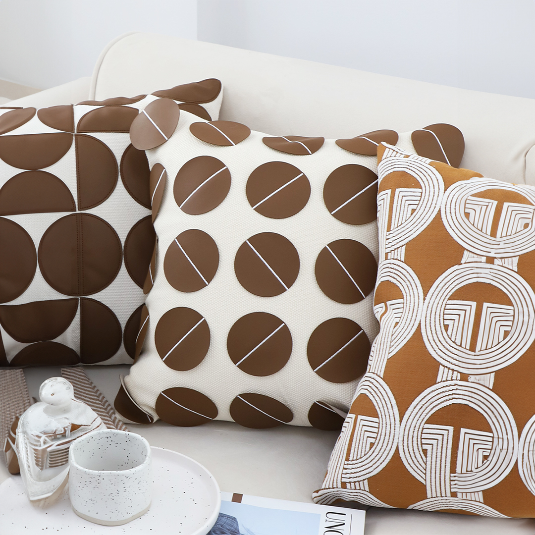 Soga 2X 45Cm Brown Leather Square Pillow With 3D Circle Pattern Decorative Cushion For Living Room, Furniture, Living Room Furniture, Occasional Chairs, , ,  - Nz Depot 6