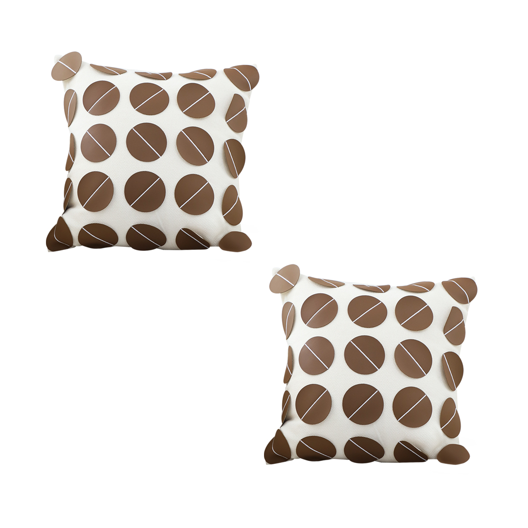 Soga 2X 45Cm Brown Leather Square Pillow With 3D Circle Pattern Decorative Cushion For Living Room, Furniture, Living Room Furniture, Occasional Chairs, , ,  - Nz Depot 1