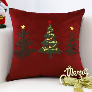 SOGA 2X 45cm Burgundy Red Throw Pillow with Three Embroidered Christmas Trees Festive Holiday Square Cushion Home Decor, Furniture, Living Room Furniture, Occasional Chairs, , ,  - NZ DEPOT 2