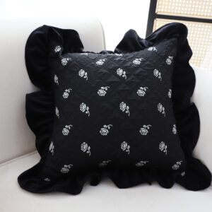 SOGA 2X 45cm Throw Pillow Black Ruffled Square Decorative Cushion for Rose Lovers Cozy Home Decor, Furniture, Living Room Furniture, Occasional Chairs, , ,  - NZ DEPOT 2