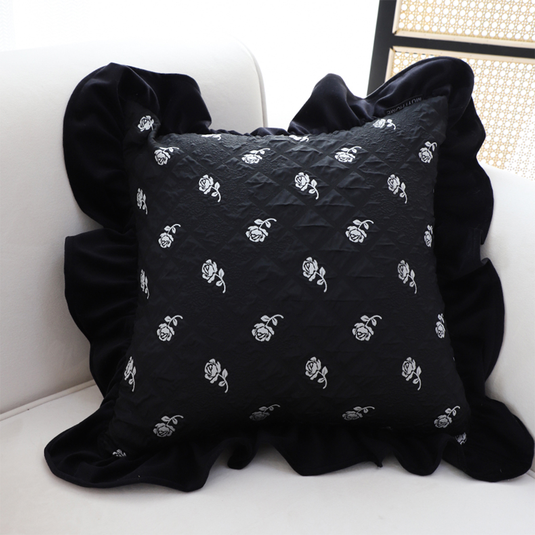 Soga 2X 45Cm Throw Pillow Black Ruffled Square Decorative Cushion For Rose Lovers Cozy Home Decor, Furniture, Living Room Furniture, Occasional Chairs, , ,  - Nz Depot 2