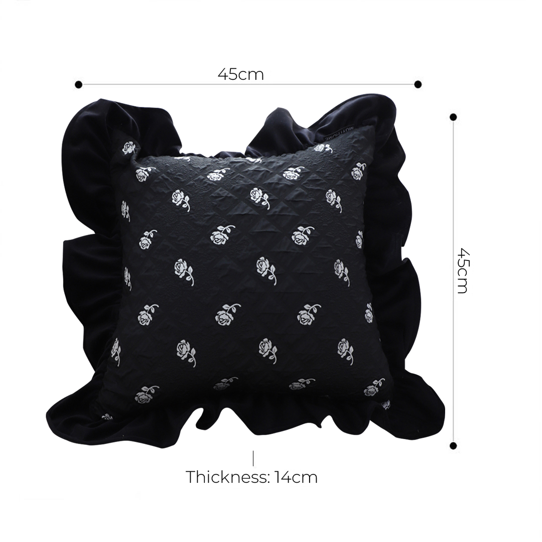 Soga 2X 45Cm Throw Pillow Black Ruffled Square Decorative Cushion For Rose Lovers Cozy Home Decor, Furniture, Living Room Furniture, Occasional Chairs, , ,  - Nz Depot 5