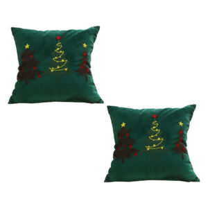 Soga 2X 45Cm Throw Pillow Green Three Embroidered Christmas Trees For Festive Holiday Square Cushion Home Decor Frenchcushion271X2 Nz Depot - Nz Depot