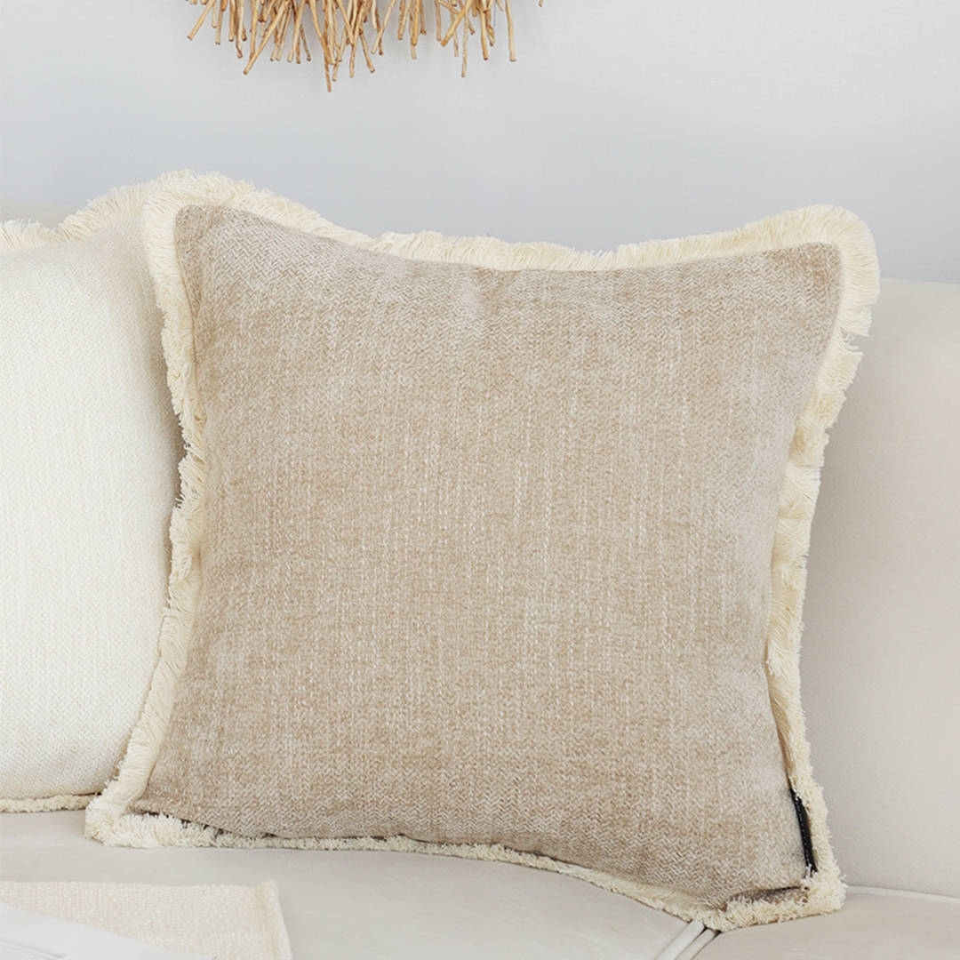 Soga 2X 45Cm Throw Pillow Latte Color Chenille Textured With Tassels Stylish Square Cozy Home Decor, Furniture, Living Room Furniture, Occasional Chairs, , ,  - Nz Depot 6