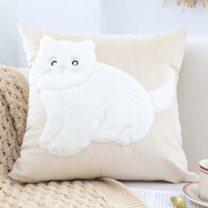 SOGA 2X 45cm Throw Pillow Light Tan Square Cushion with Soft White Cat Design Decorative Home Decor, Furniture, Living Room Furniture, Occasional Chairs, , ,  - NZ DEPOT 2