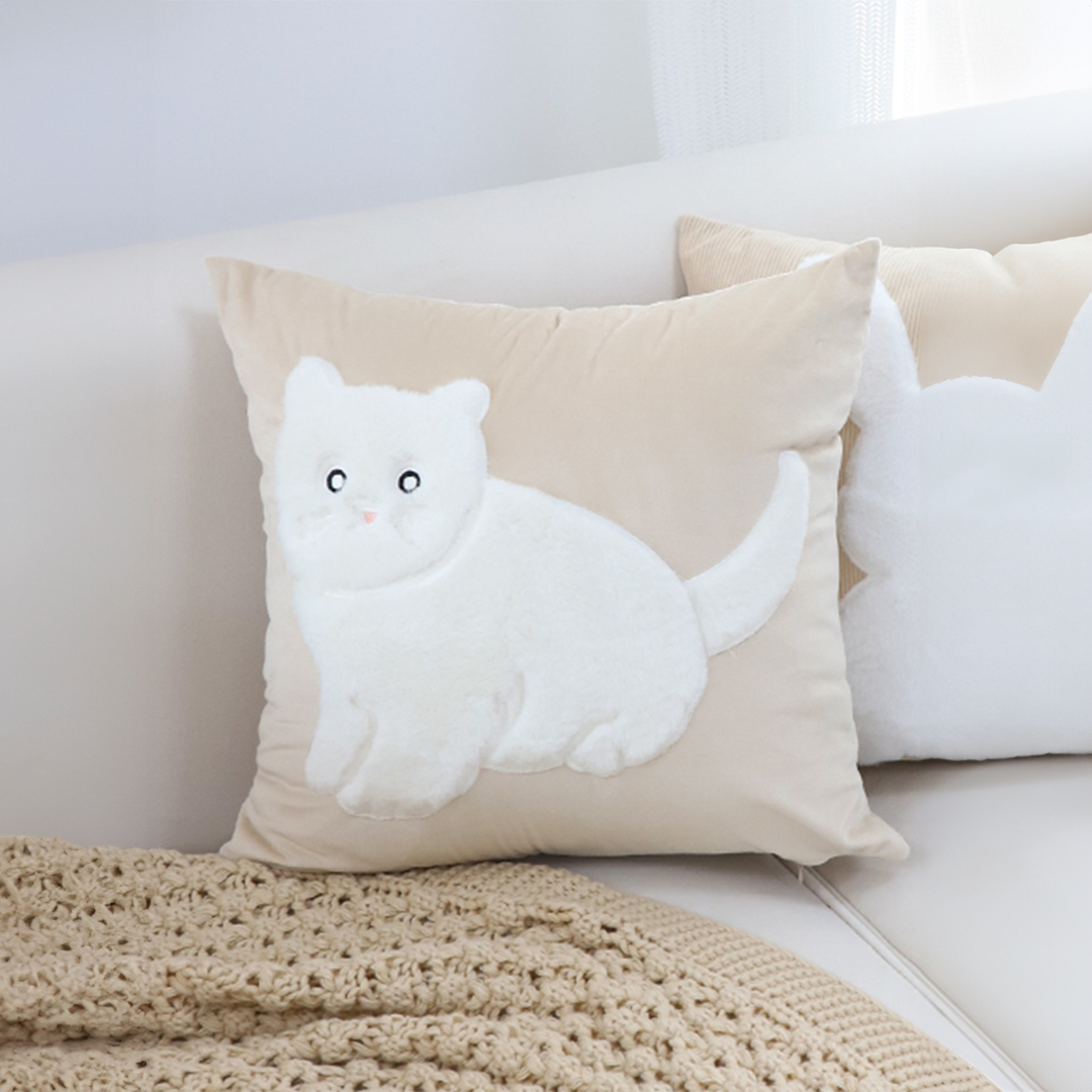 Soga 2X 45Cm Throw Pillow Light Tan Square Cushion With Soft White Cat Design Decorative Home Decor, Furniture, Living Room Furniture, Occasional Chairs, , ,  - Nz Depot 3