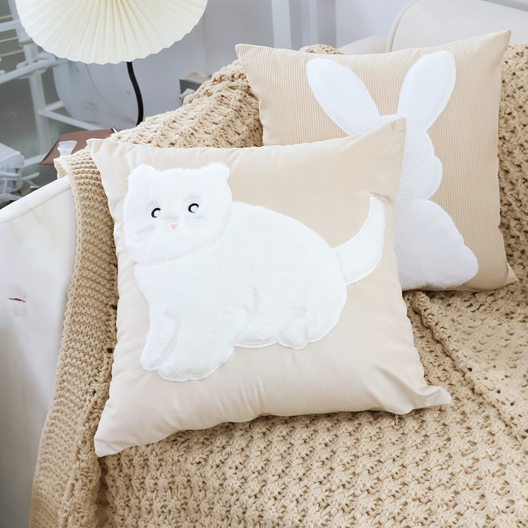 Soga 2X 45Cm Throw Pillow Light Tan Square Cushion With Soft White Cat Design Decorative Home Decor, Furniture, Living Room Furniture, Occasional Chairs, , ,  - Nz Depot 4