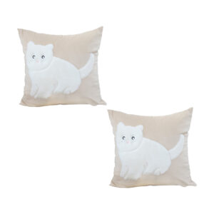 Soga 2X 45Cm Throw Pillow Light Tan Square Cushion With Soft White Cat Design Decorative Home Decor Frenchcushion280X2 Nz Depot - Nz Depot