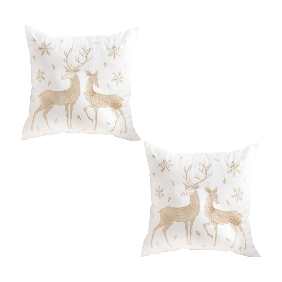 Soga 2X 45Cm Throw Pillow White With Golden Christmas Reindeer Festive Cushion For Cozy Winter Decor, Furniture, Living Room Furniture, Occasional Chairs, , ,  - Nz Depot 1