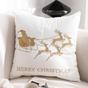 SOGA 2X 45cm Throw Pillow White with Golden Christmas Sleigh Design Festive Holiday Square Cushion Decor, Furniture, Living Room Furniture, Occasional Chairs, , ,  - NZ DEPOT 2