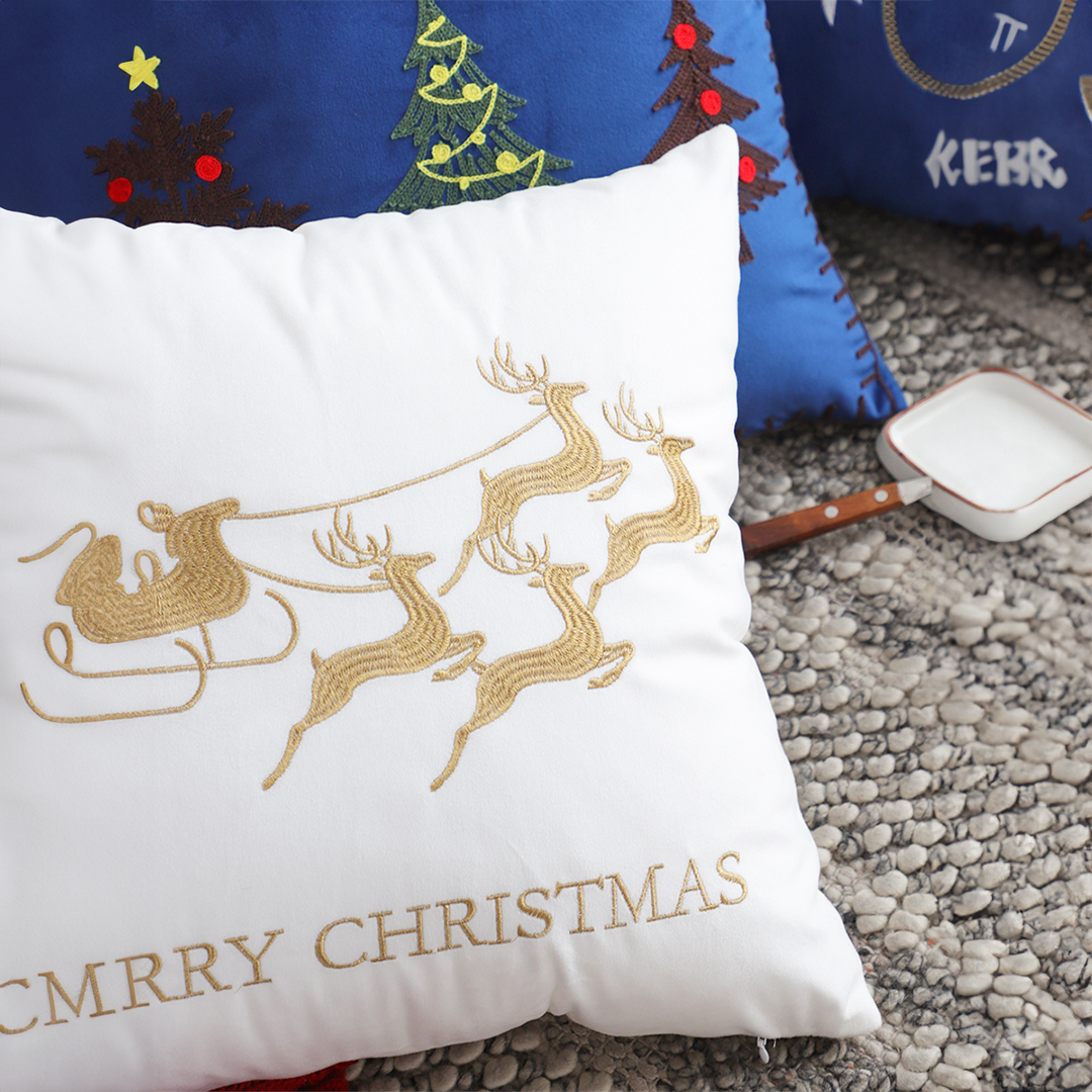 Soga 2X 45Cm Throw Pillow White With Golden Christmas Sleigh Design Festive Holiday Square Cushion Decor, Furniture, Living Room Furniture, Occasional Chairs, , ,  - Nz Depot 4